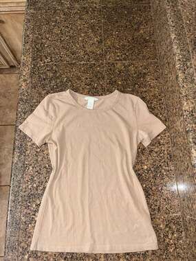 H&M Beige Cotton Crew Neck T-Shirt - Size XS